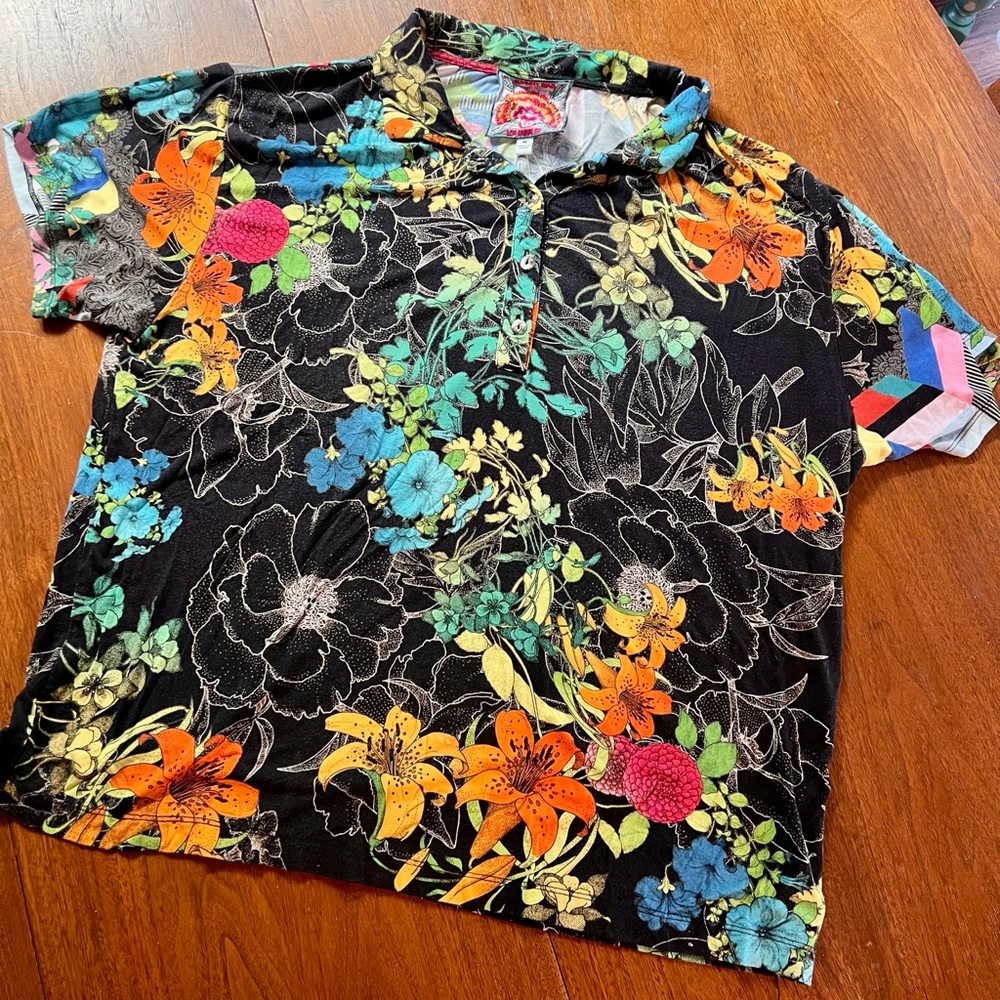 Johnny Was Black and Orange Casual Button Down Shirt